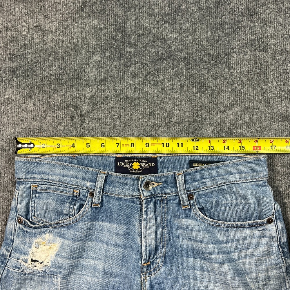 Lucky Brand Sienna Cigarette Straight Jeans Women 4/27 Blue Patchwork Distressed - Picture 5 of 15